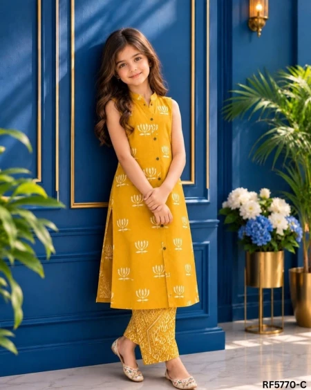 Kids Cotton Blend Kurti Set with Matching Bottom – Stylish Ethnic Wear