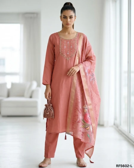 Elegant Viscose Roman Kurti Set with Hand Work & Chanderi Dupatta!