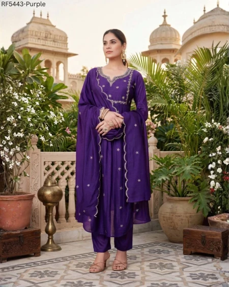 Vichitra Silk Embroidered Top Palazzo Set with Dupatta Elegant!