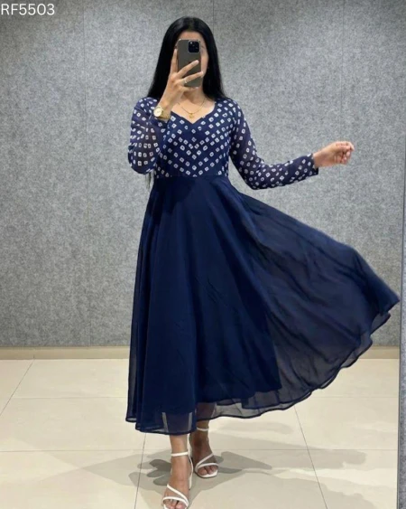 Georgette Embroidered Gown with Crepe Inner!