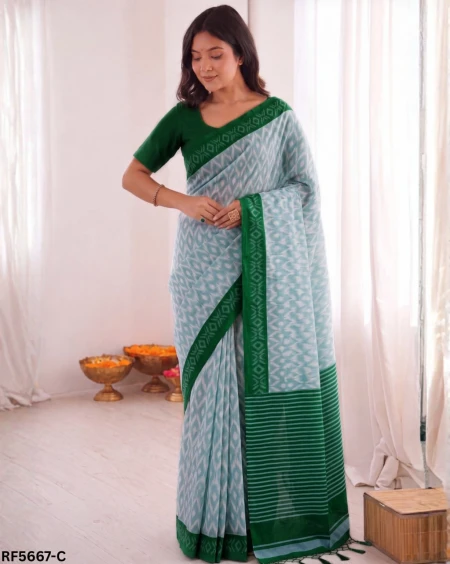 Cotton Digital Print Saree with Unstitched Blouse Elegant Traditional & Festive Wear!