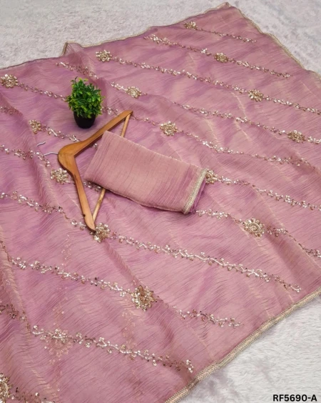 Elegant Salsa Saree with Bead Work & Embroidery Lace Border!