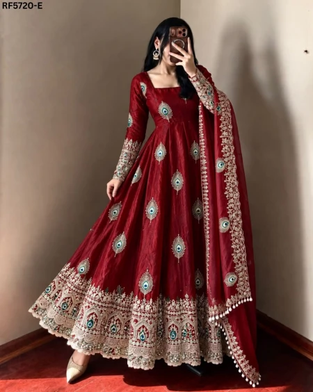 Fendy Silk Sequins Embroidered Gown Set with Pant & Dupatta – Elegant Festive Wear