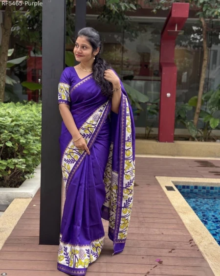 Mangalgiri Silk Saree with Kalamkari Print Border Elegant Saree!