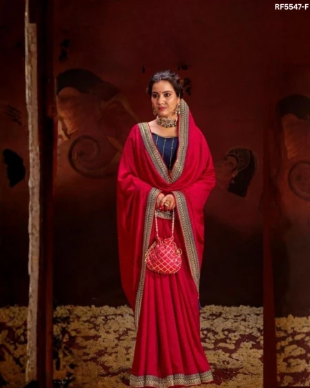 Vichitra Saree with Swarovski Sequence Border!