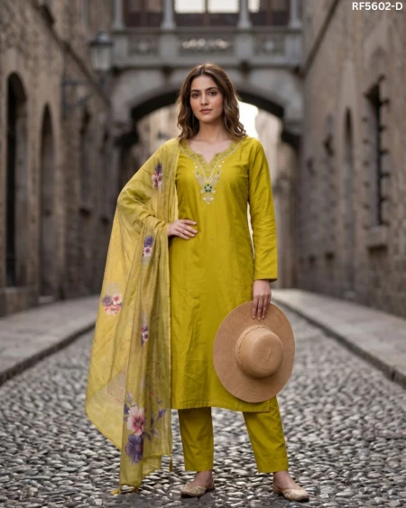 Elegant Viscose Roman Kurti Set with Hand Work & Chanderi Dupatta!