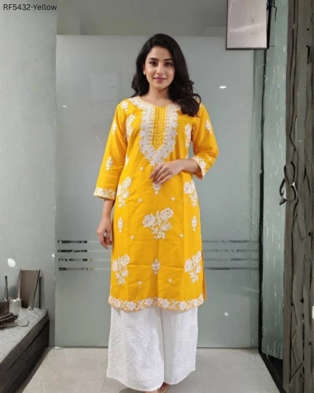 Cotton Embroidered Lace Kurti Pant Set Comfortable Ethnic Daily Wear!