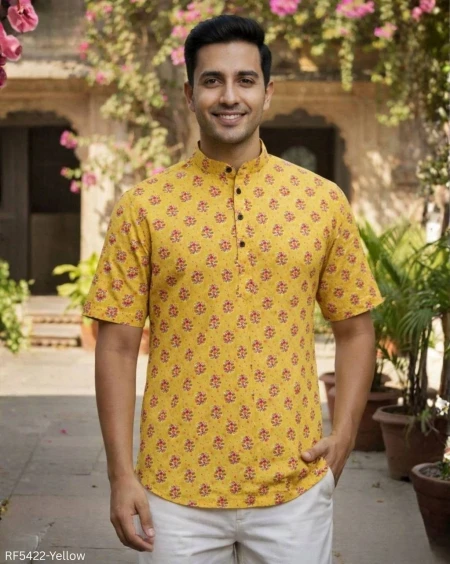 Cotton Printed Jippa Half Sleeves Casual Traditional Ethnic Wear Kurta for Men!