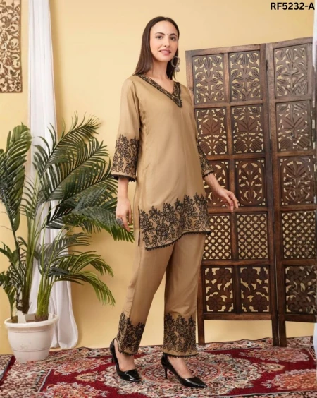Elegant Tesla Cotton Slub Kurti Set with Embroidery Work!