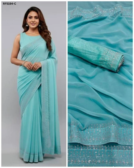 Elegant Heavy Fox Georgette Saree with Hotfix Work!
