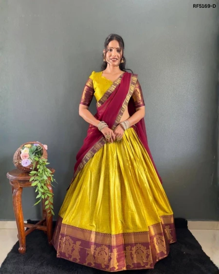 Cotton Woven Lehenga Choli with Georgette Dupatta & Fancy Lace Border!