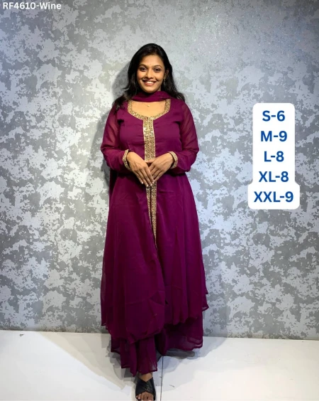 Presenting Elegance: Heavy Faux Georgette Gown with Pant and Dupatta.