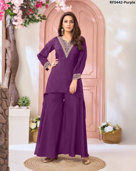 Chinon Embroidered Indo Western Top Palazzo Set Stylish Fusion Wear!