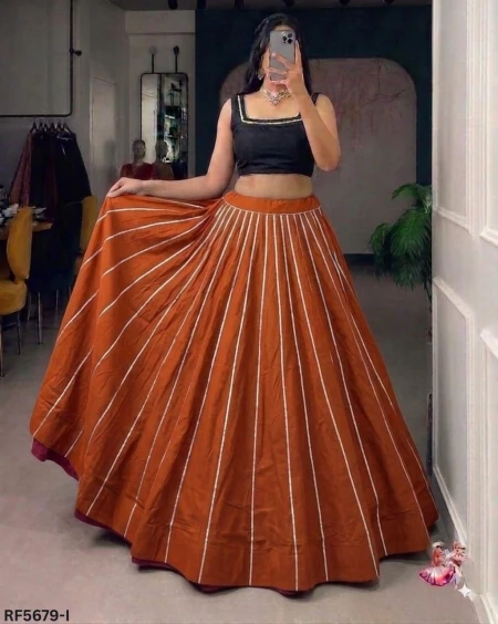 Elegant Cotton Zari Work Full Flare Skirt.