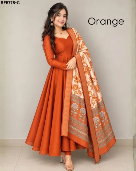 Elegant Vichitra Silk Anarkali Gown with Mayura Silk Dupatta!