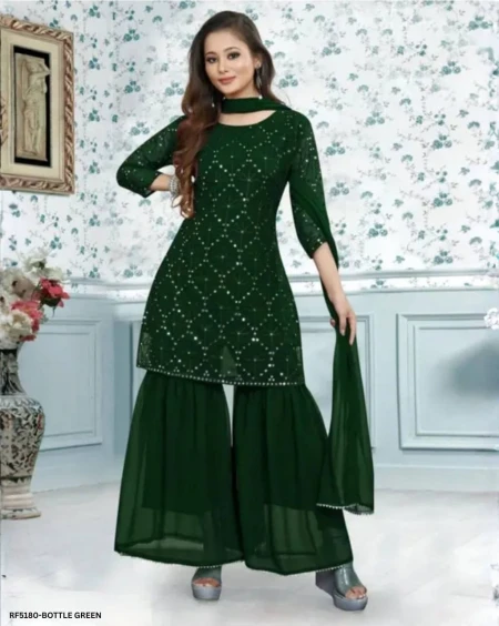 Premium Heavy Georgette Embroidered Sarara Set with Elegant Samosa-Border Dupatta!