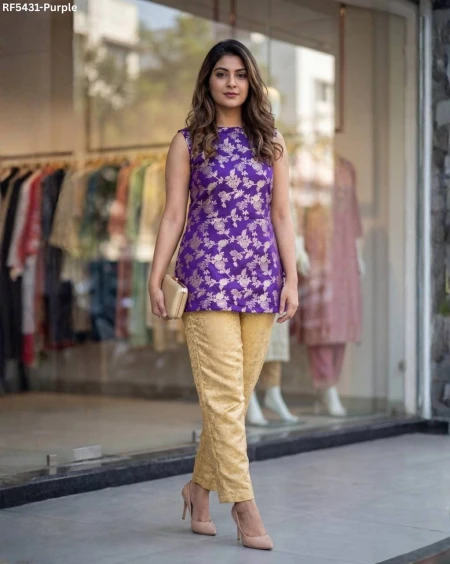 Banarasi Brocade Kurti Pant Set Short Kurti!