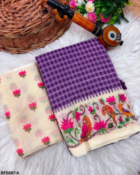Elegant Linen Cotton Digital Print Saree with Unstitched Blouse!