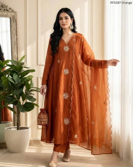 Premium Silk Heavy Embroidered Gown Pant Dupatta Set for Women Festive Wedding Wear!