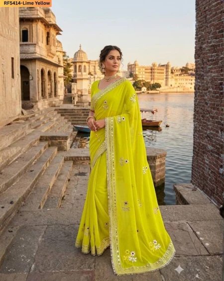 Royal Georgette Saree with Handwork Gota Patti Festive Wedding Wear for Women!