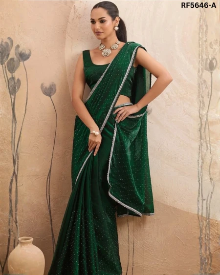 Double Tone Chiffon Stone Work Saree with Unstitched Blouse!