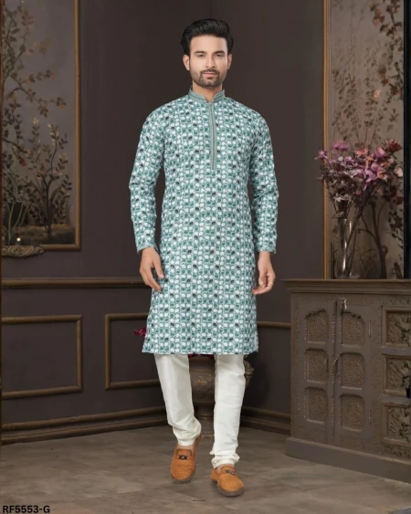 Cotton Digital Print Kurta Pajama with Lucknowi Handwork!
