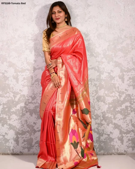 Elegant Paithani Silk Saree with Golden Zari & Meenakari Motifs!