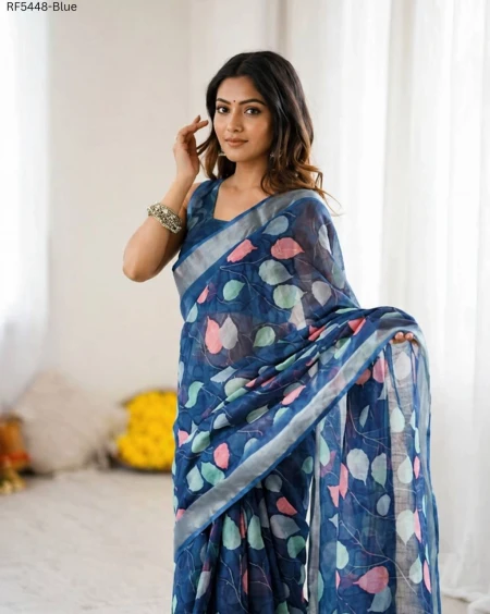 Linen Saree with Zari Border Elegant Lightweight!