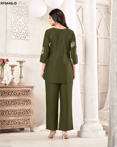 Cotton Blend Dori Embroidered Short Kurti Pant Set Elegant Ethnic Wear!