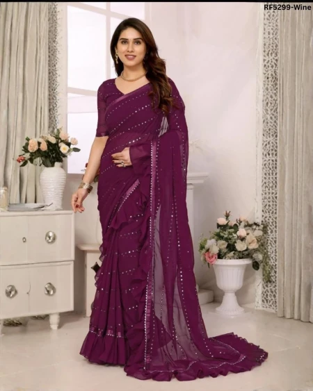 Elegant Heavy Georgette Saree with Foil Mirror Work & Matching Blouse!