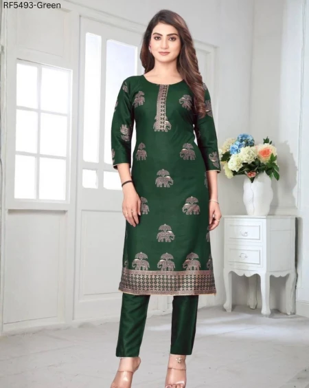 Rayon Foil Print Kurti Pant Set Stylish Ethnic Wear!
