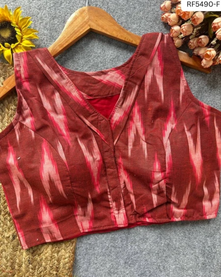 Ikkat Handloom Cotton Kurti Boat Neck Readymade blouse!