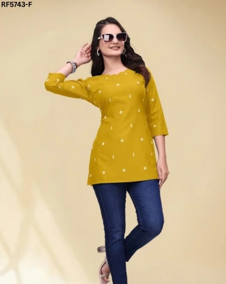 Stylish Slub Cotton Short Kurti with Tebal Print – Casual Ethnic Wear!