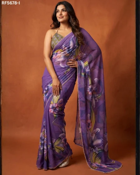 Georgette Silk Digital Print Saree with Moti Lace Border!