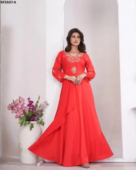 Heavy Maslin Embroidered Gown with Cotton Inner!