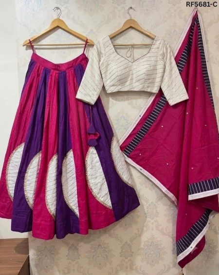 Pure Roman Silk Lehenga Choli with Elegant Patch Work!