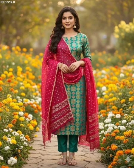 Banarasi Jacquard Unstitched Suit Material with Cotton Silk Bottom!