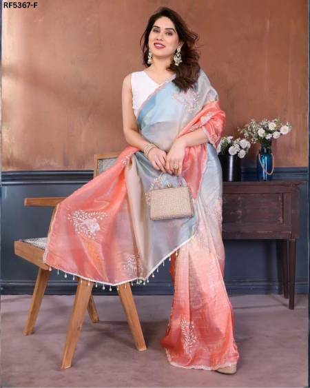 Elegant Gold Crush Saree with Sparrow Embroidery & Roto Silk Blouse!