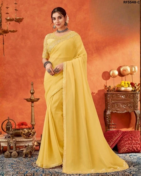 Crinkle Saree with Heavy Border and Fancy Blouse!