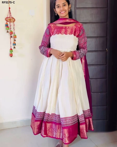 Elegant  Embroidered Faux Georgette Gown Set With Dupatta!