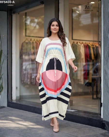 Fendy Crepe Printed Kaftan Stylish Summer Wear Comfortable Ethnic Outfit!