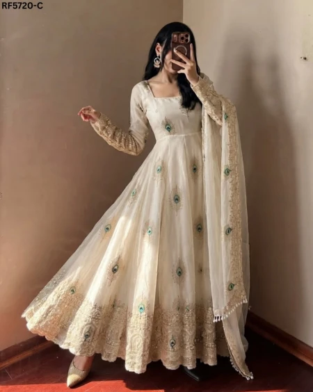 Fendy Silk Sequins Embroidered Gown Set with Pant & Dupatta – Elegant Festive Wear