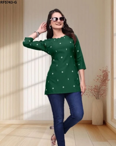 Stylish Slub Cotton Short Kurti with Tebal Print – Casual Ethnic Wear!