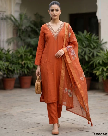 Elegant Viscose Roman Kurti Set with Hand Work & Chanderi Dupatta!