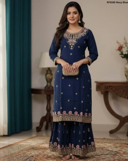 Premium Rayon Foil Print Kurti Sharara Set- Rich festive look!