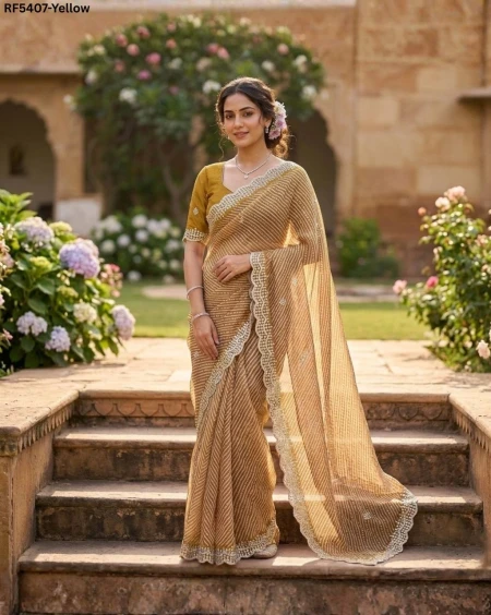 Kota Silk Saree with Weaving and Sequence Work Contrast Blouse Elegant Festive Wear for Women!