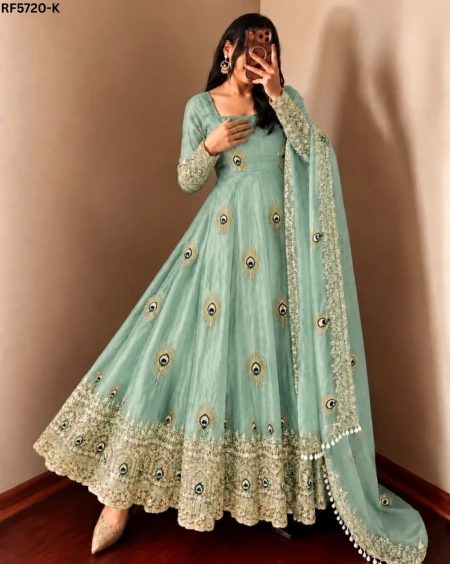 Fendy Silk Sequins Embroidered Gown Set with Pant & Dupatta – Elegant Festive Wear