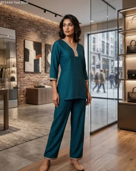 Vichitra Silk Embroidered Neck Elegant Ethnic Wear!