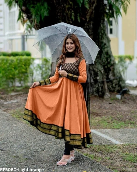 Festive Ready: Vichitra Silk Gown Set with Net Dupatta!