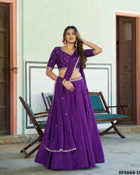Soft Chinnon Silk Embroidered Lehenga Set Elegant Bridal & Festive Wear for Women!